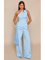 Baby Blue Pleated Poplin Wide Leg Trouser Co-ord