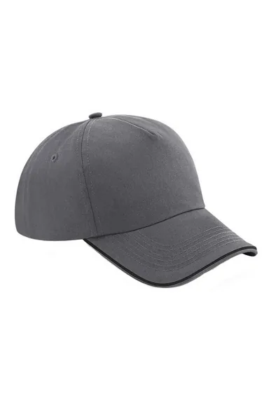 Beechfield Adults Unisex Authentic 5 Panel Piped Peak Cap - Graphite Grey/Black
