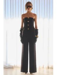 Zoey | Black Bandeau-Neck Jumpsuit - 1