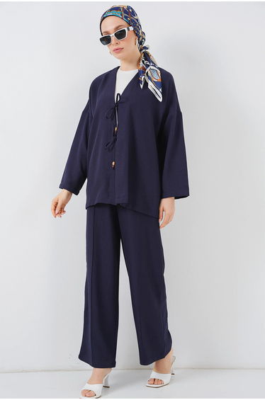 BDART Textured V-Neck Cardigan and Wide Leg Pants Set