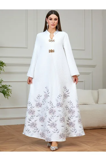 Multi Jacquard Floral Print A-Line Jalabiya