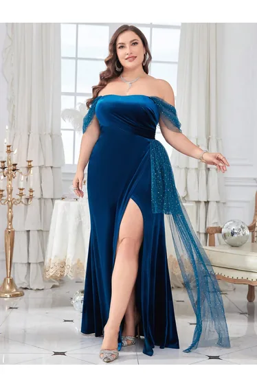 Leely Plus Women's Elegant Off The Shoulder Sleeveless Party Dresses