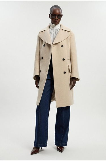 Wool Patch Pocket Tailored Midi Coat