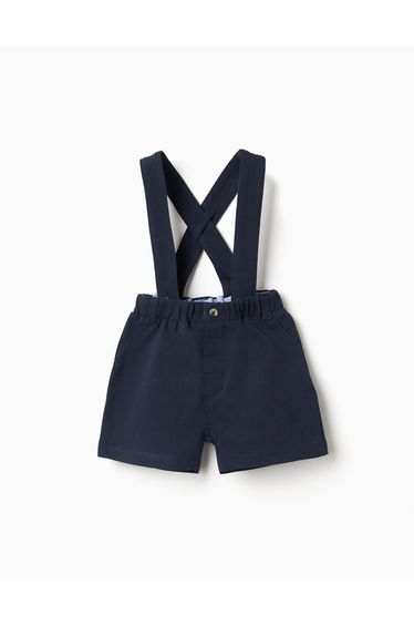 Cotton Piqué Shorts With Braces For Newborn Boys, Dark Blue