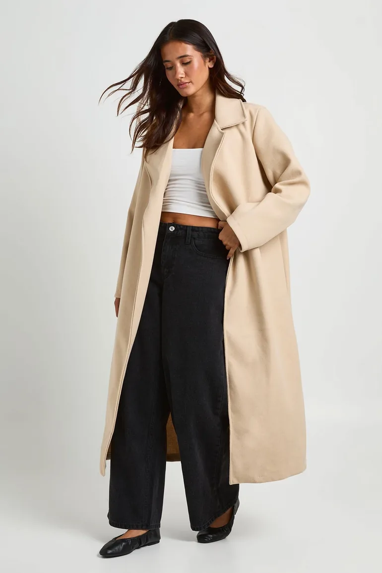 Oversized Maxi Wool Look Coat - stone - 2