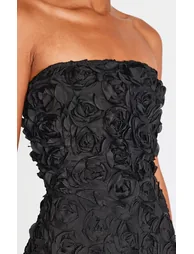 Black Floral Ruffle A-line Dress - 3