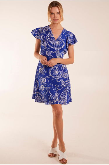 Frill Sleeve Wrap Belted Mini Dress