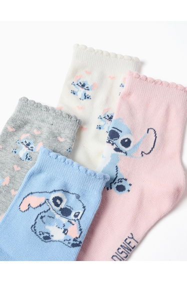 Pack of 4 socks with Stitch for girls, blue/grey/white/pink