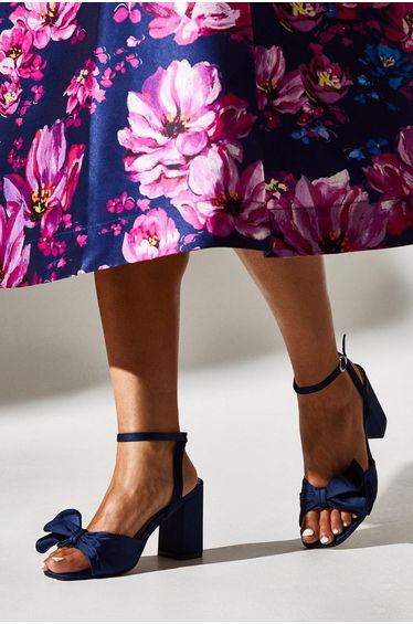 Tina Satin Soft Ruffle High Block Heel Sandals