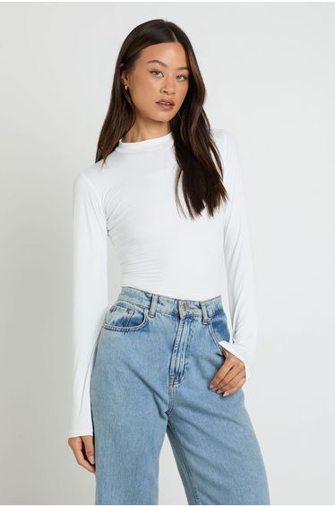 Tall Second Skin Crew Neck Long Sleeve Top - white