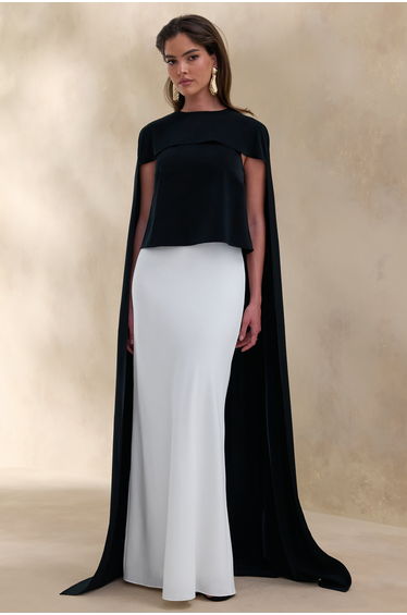 Aetheria | Black Satin High-Neck Top With Cape
