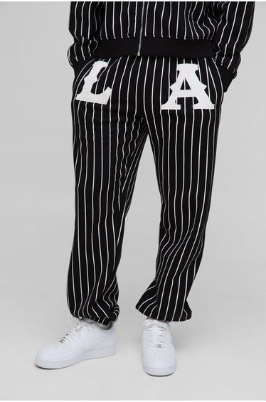 Relaxed LA Applique Pinstripe Joggers - black