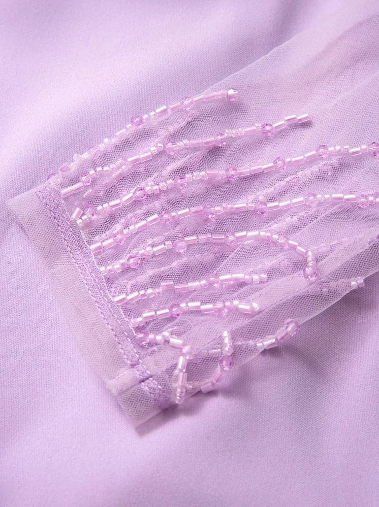 فستان فيمي9 بنفسجي ماكسي بقصة مستقيمة مزين بالخرز بأكمام طويلة - 3