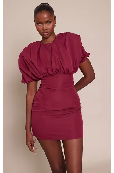 Plum Puff Detail Bodycon Dress