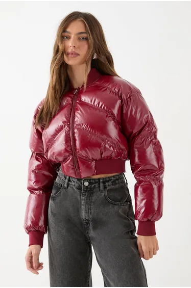 Premium High Shine Cropped Puffer Coat