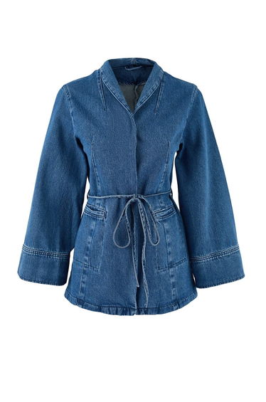 Blue Belted 100% Cotton Denim Jacket