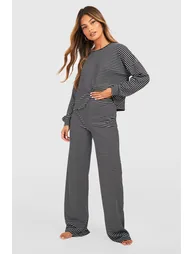 Stripe Jersey Lounge Trouser Pj Set - black - 2