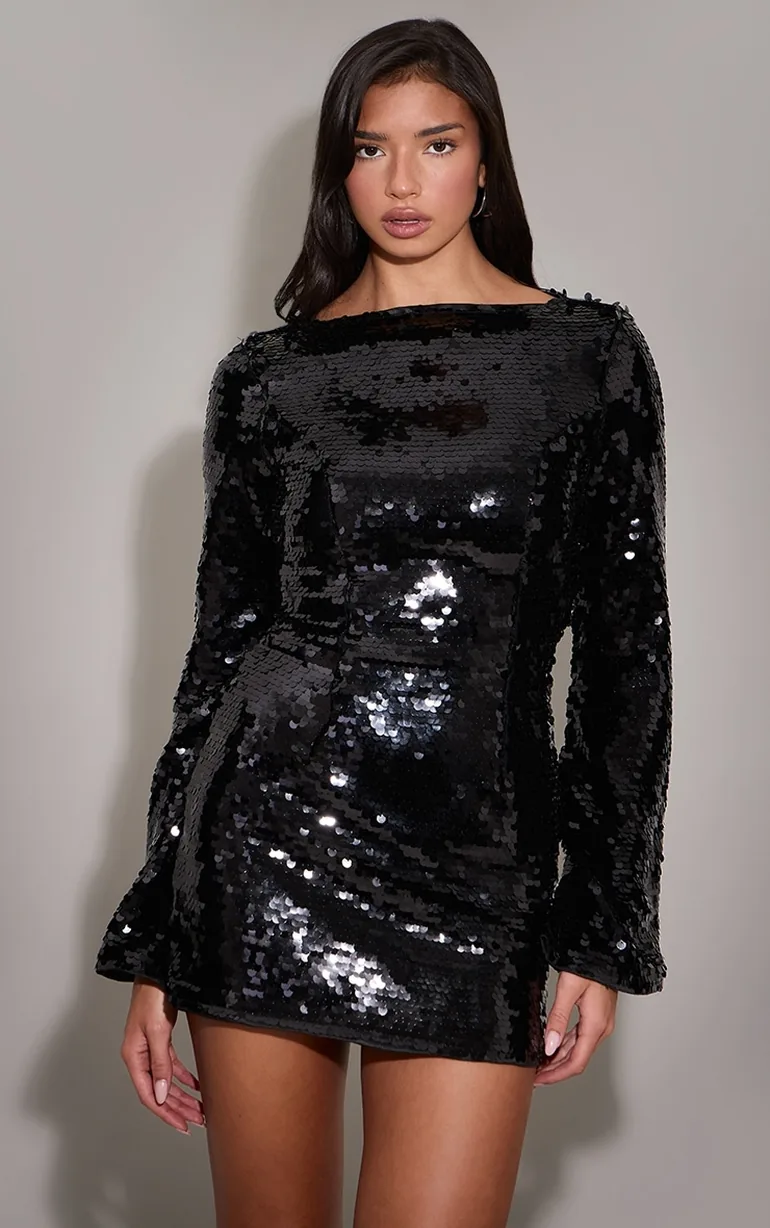 sequin shift dress black Bow Sequin Shift Dress main image 0