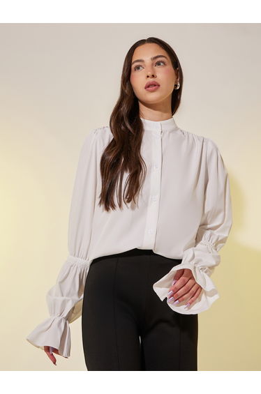 Solid Lantern Sleeves Oversized Shirts