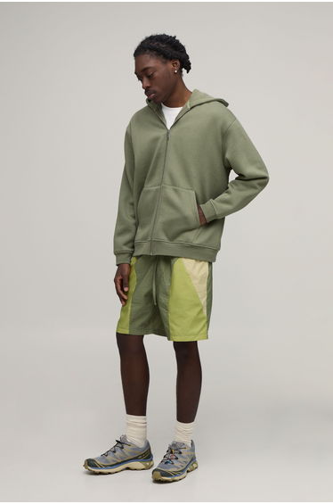Relaxed Fit Colour Block Mid Length Nylon Shorts - green