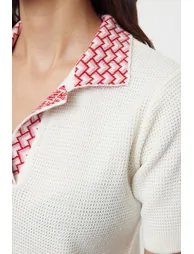 Ecru Collar Patterned Knitwear Blouse - 1