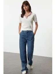 Ecru Collar Patterned Knitwear Blouse