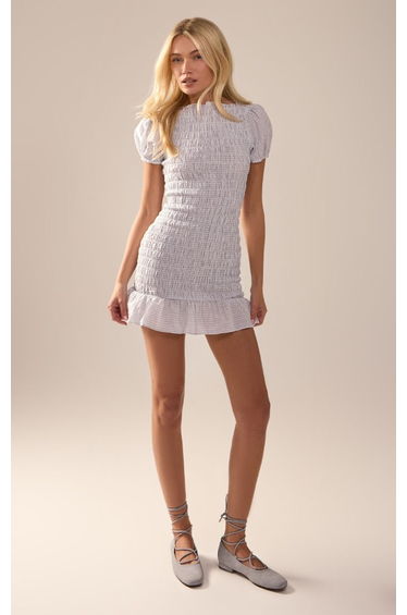 Blue Check Shirred Bodycon Dress