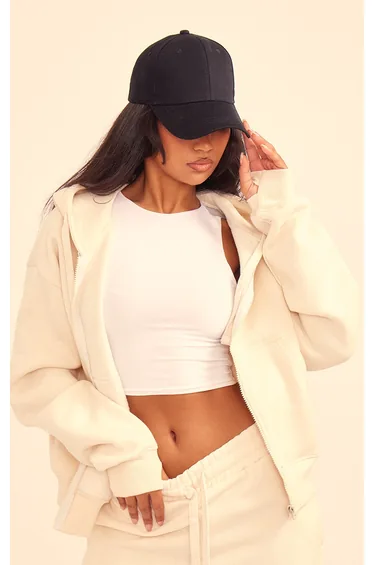 Cream Oversized Hooded Zip Up Sweatshirt