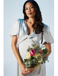 Twist Detail Puff Sleeve Satin Maxi Dress - 3