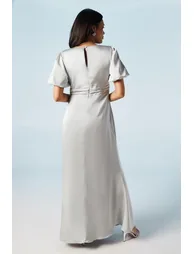 Twist Detail Puff Sleeve Satin Maxi Dress - 2