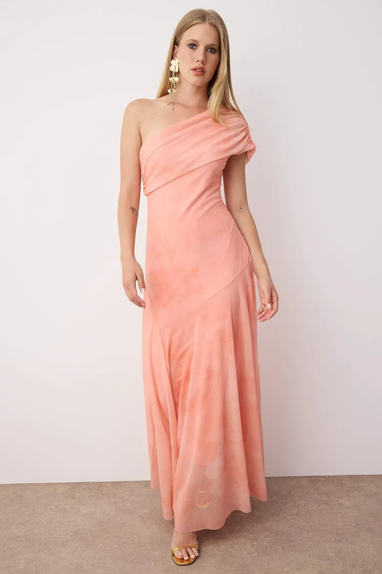 Light Orange Patterned Asymmetrical Collar Woven Maxi Evening Night  Graduation Dress Trendyol Orange : Evening Dresses : VogaCloset Qatar