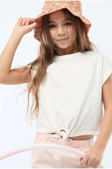 T-shirt with waist tie WHITE