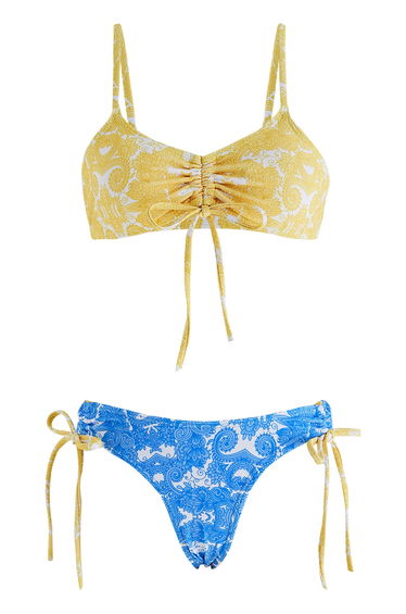 Paisley Pattern Color Block Bikini Set