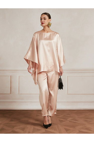 Pink Satin Asymmetric Top and Pants Co-Ords