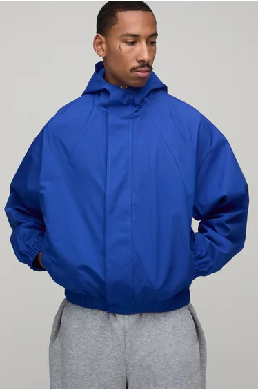 Oversized Boxy Water Reactive Snake Print Hooded Sports Jacket - blue