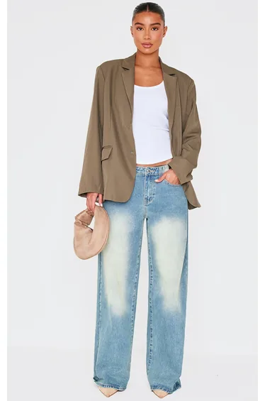 Olive Seam Detail Structured Oversized Blazer