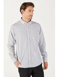 Men's White-Black Comfort Fit Relaxed Cut Buttoned Collar Cotton Checkered Shirt - 5