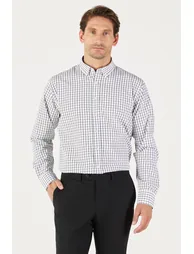 Men's White-Black Comfort Fit Relaxed Cut Buttoned Collar Cotton Checkered Shirt - 1