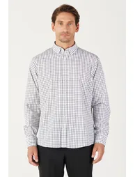 Men's White-Black Comfort Fit Relaxed Cut Buttoned Collar Cotton Checkered Shirt - 3