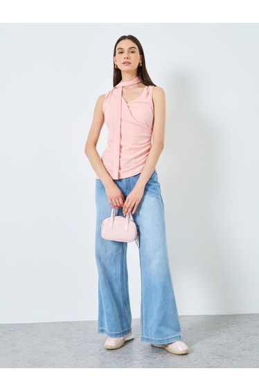 Solid Tie Detail Sleeveless Ribbed Cami