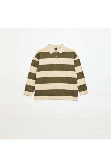 Oversized Striped Polo Shirt GREEN