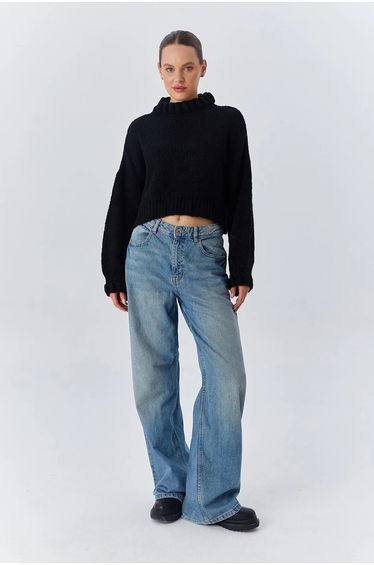 Mixray Thick Turtleneck Textured Crop Sweater