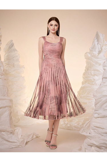 Leely Straps Sleeveless Floral Chiffon Midi Dress
