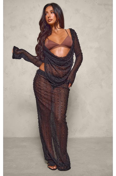 Petite Black Textured Maxi Skirt