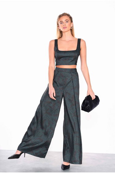 Glamorous Dark green Paisley Wide Leg Trousers