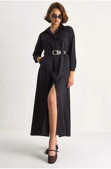 LUCCI Long Sleeve Maxi Dress with Button Closure and Shirt Collar
