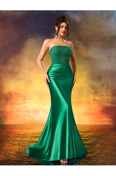 Modecrush Beaded Strapless Formal Evening Dress