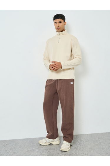 Men Brown Relaxed Fit Washed Joggers