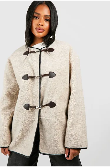 Toggle Button Teddy Jacket - ecru