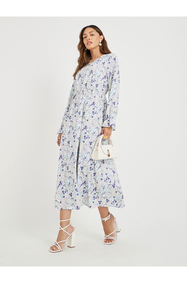 Ditsy Floral Print Long Sleeve A-Line Dress